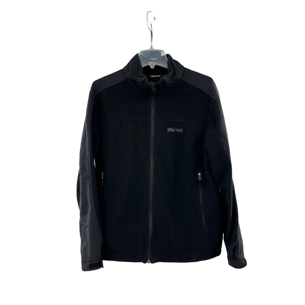 Marmot Mens Windstopper Black Full-Zip Fleece Jacket Large‎ Pockets Velcro Cuffs